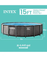 Intex Greywood Prism Frame 15ft x 48in Premium Above Ground Pool Set with Pump