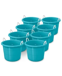 Life Story 17 Gallon Round Open Storage Bucket with Rope Handles, Teal, 8 Pack