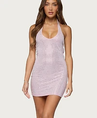 Edikted Women's Avea Rhinestone Mesh Halter Mini Dress