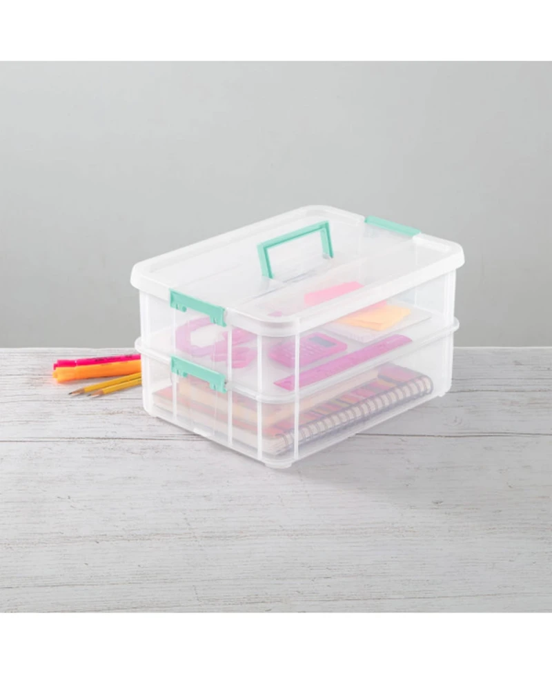 Sterilite Convenient Home 2-Tier Layer Stack Carry Storage Box, Clear (16 Pack)