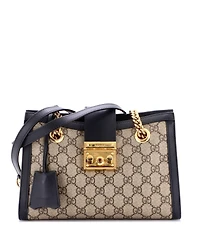 Pre-Owned Gucci Small Padlock Chain Tote Gg Coated Canvas with Leather