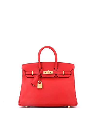 Pre-Owned Hermes Birkin 25 Handbag Red Swift with Gold Hardware