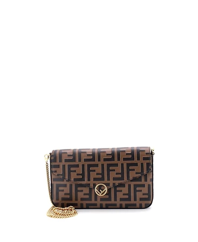 Pre-Owned Fendi F is Fendi Envelope Clutch on Chain Zucca Embossed Leather