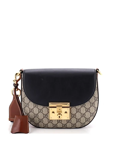Pre-Owned Gucci Medium Padlock Saddle Shoulder Bag Gg Coated Canvas and Leather