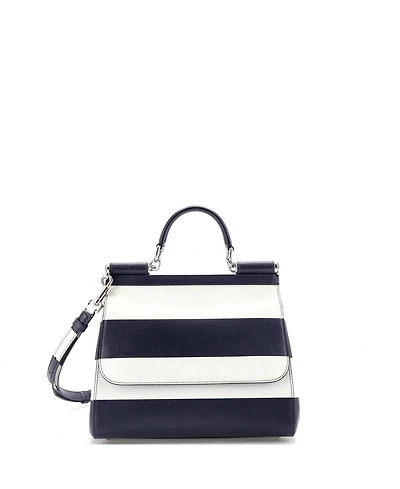Pre-Owned Dolce and Gabbana Medium Miss Sicily Bag Striped Leather