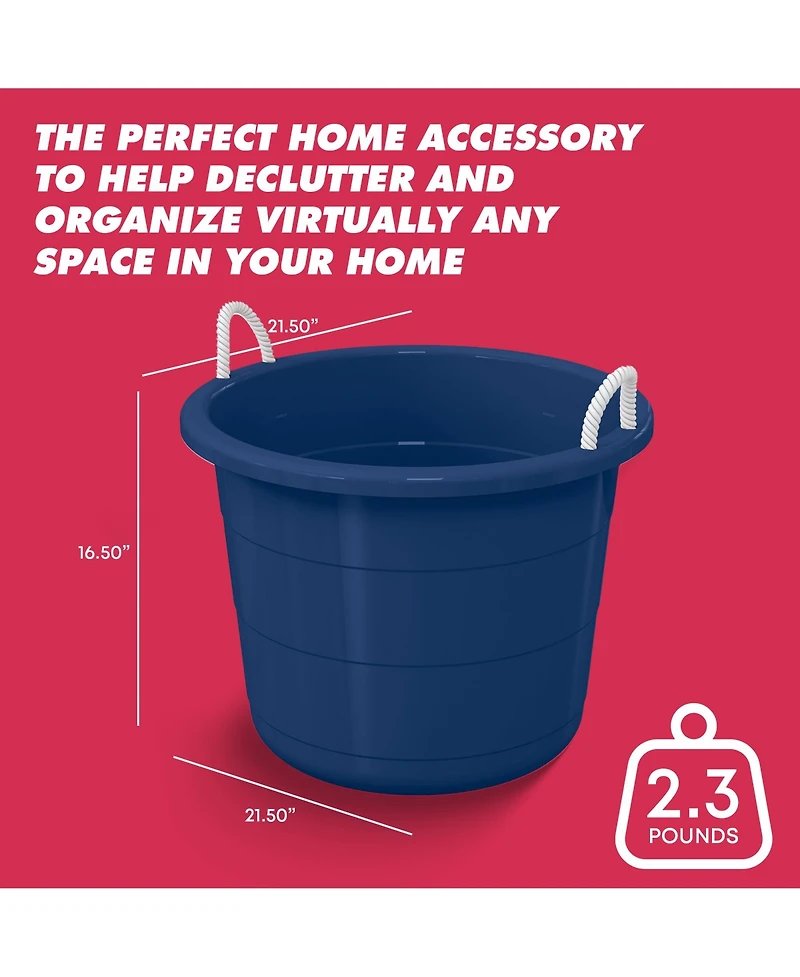 Life Story 17 Gallon Round Open Storage Bucket with Rope Handles, Blue, 8 Pack