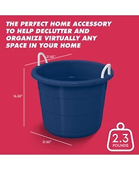 Life Story 17 Gallon Round Open Storage Bucket with Rope Handles, Blue, 8 Pack