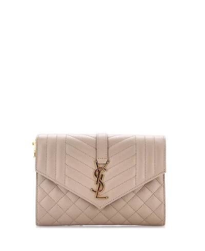 Pre-Owned Saint Laurent Classic Monogram Envelope Wristlet Clutch Mixed Matelasse Leather