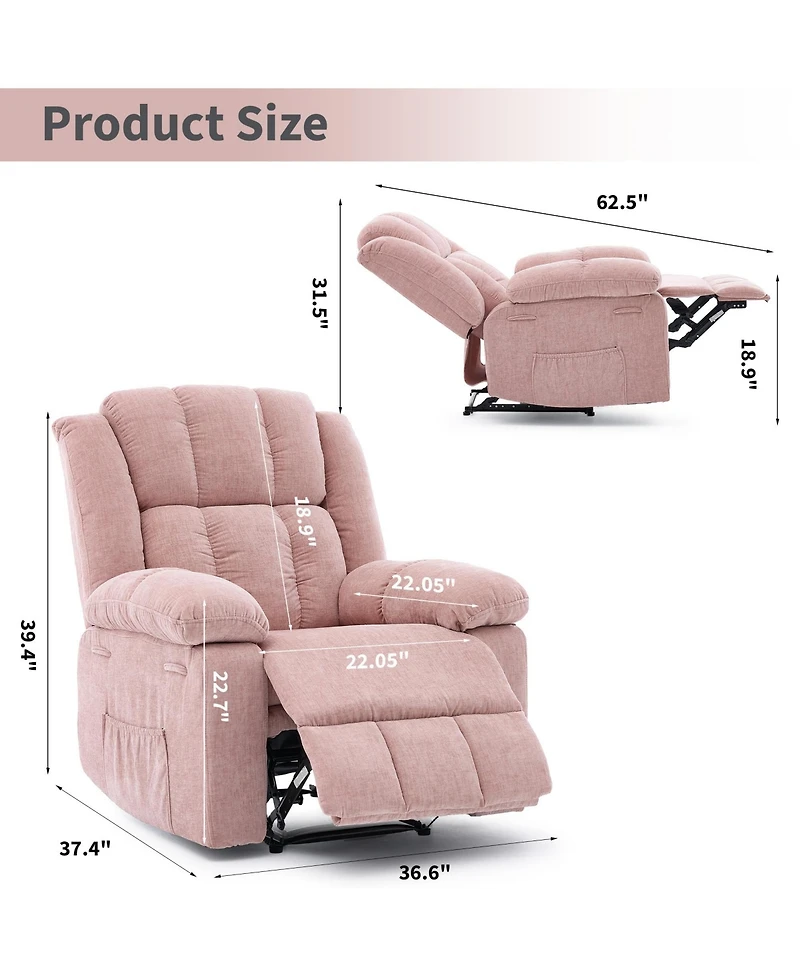 gaomon Oversized Manual Recliner Chair, 150degree(s) Ergonomic Wide Upholstered Leisure Chair for Living Room