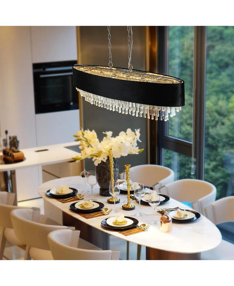 Clihome 39" Modern Crystal Chandelier with Imitation Velvet Anti-Glare Shade (Bulb Not Included)