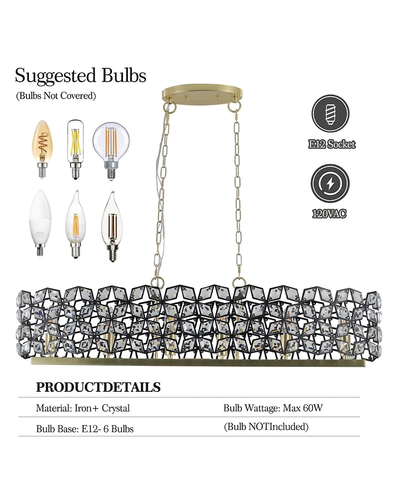 Clihome 39" Crystal Gold Pendant Chandelier, Geometric Modern Light Fixture (Bulb Not Included)
