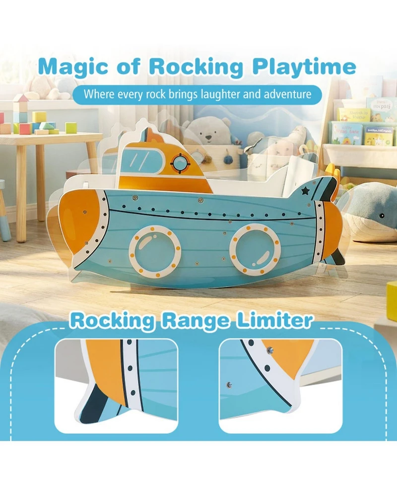 Sugift Wooden Rocking Climber with Rotating Propeller, 45 lb Capacity, Ages 1+