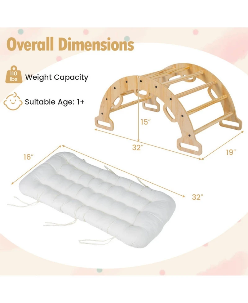 Sugift 3-in-1 Wooden Rocking Climbing Arch with Removable Cushion, 32" x 19" x 15", 110 Lbs, Ages 1+
