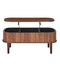 Sugift 39.4 Inch Fluted Oval Lift Top Coffee Table with 3 Hidden Storage Compartments