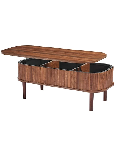 Sugift 39.4 Inch Fluted Oval Lift Top Coffee Table with 3 Hidden Storage Compartments