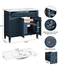 Tribesigns 36 Inch Bathroom Vanity with Sink with 3 Drawers and 2 Doors