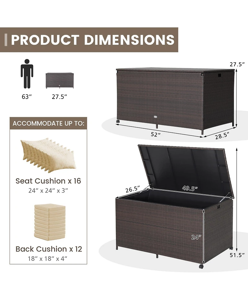 Mecale 133-Gallon Wicker Deck Box with Zippered Liner and Side Handles