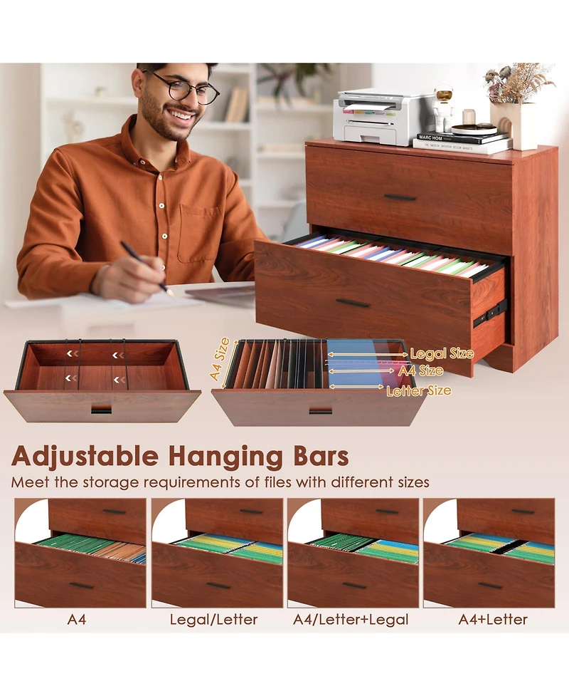 Mecale 2-Drawer Lateral File Cabinet with Adjustable Bars for Home and Office