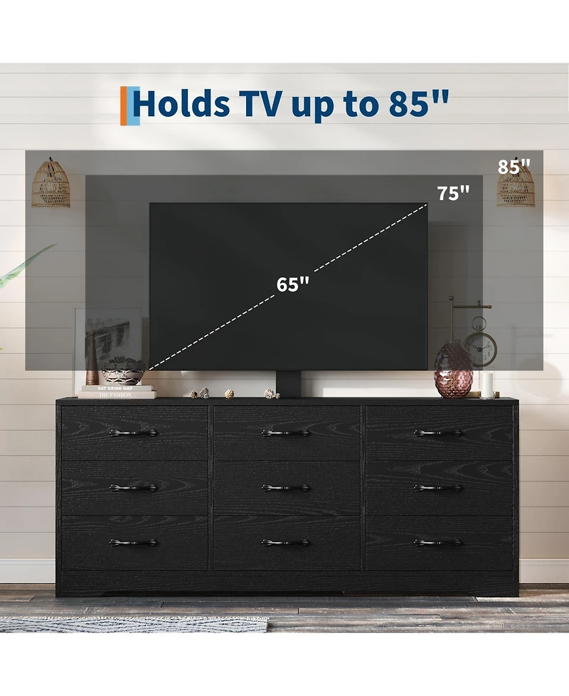 homfan Modern Tv Stand with Mount, 55'' Entertainment Center 9 Drawers, Adjustable Height Console for TVs Up to 85 Inches
