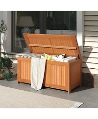 Mecale 52-Gallon Solid Wood Deck Box, 3-in-1 Patio Storage Bench