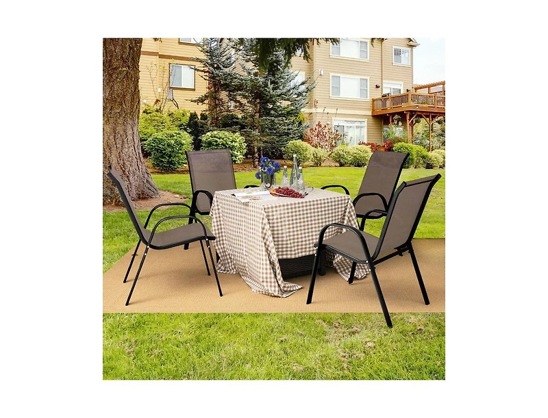 Lucky One Set of 4 Stackable Patio Dining Chairs with Armrests and Breathable Fabric
