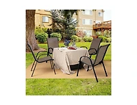Lucky One Set of 4 Stackable Patio Dining Chairs with Armrests and Breathable Fabric