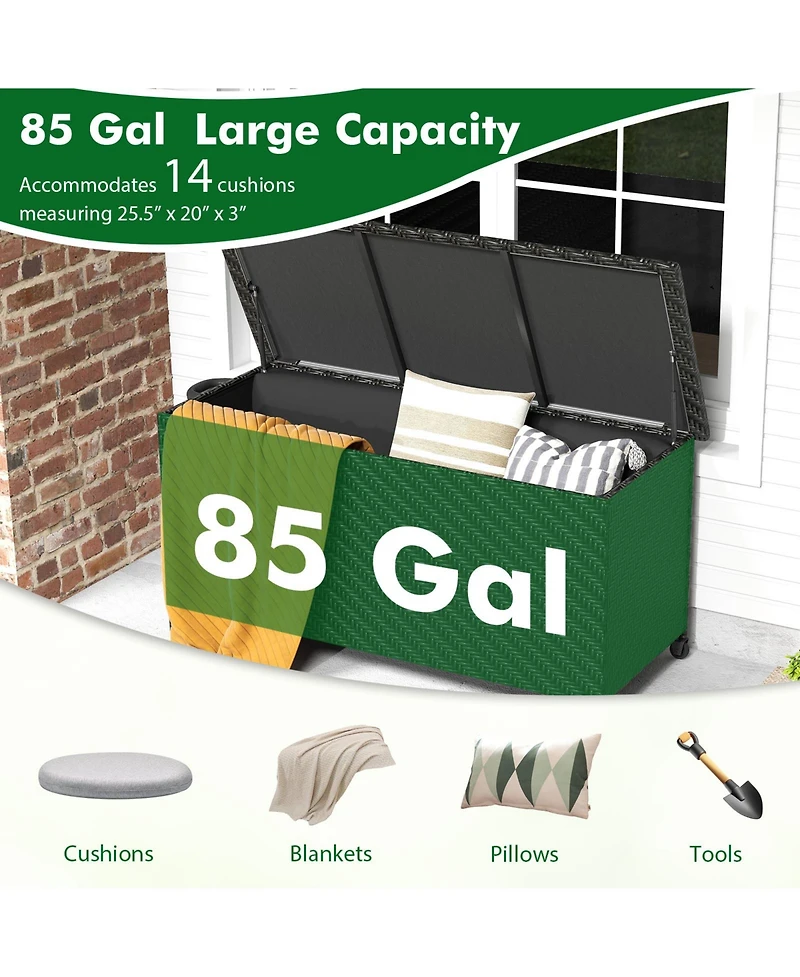 Mecale 85-Gallon Wicker Deck Box with Zip-Out Liner, Patio Storage Table