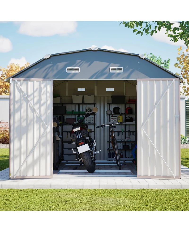 Mondawe 10x12 Feet Metal Outdoor Storage Shed with Floor Frame