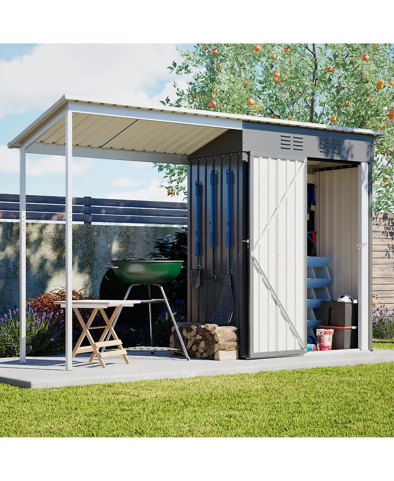 Mondawe 5x3FEET 2-in-1 Galvanized Steel Shed and Gazebo Combo, Lean-To Storage with Open Pergola