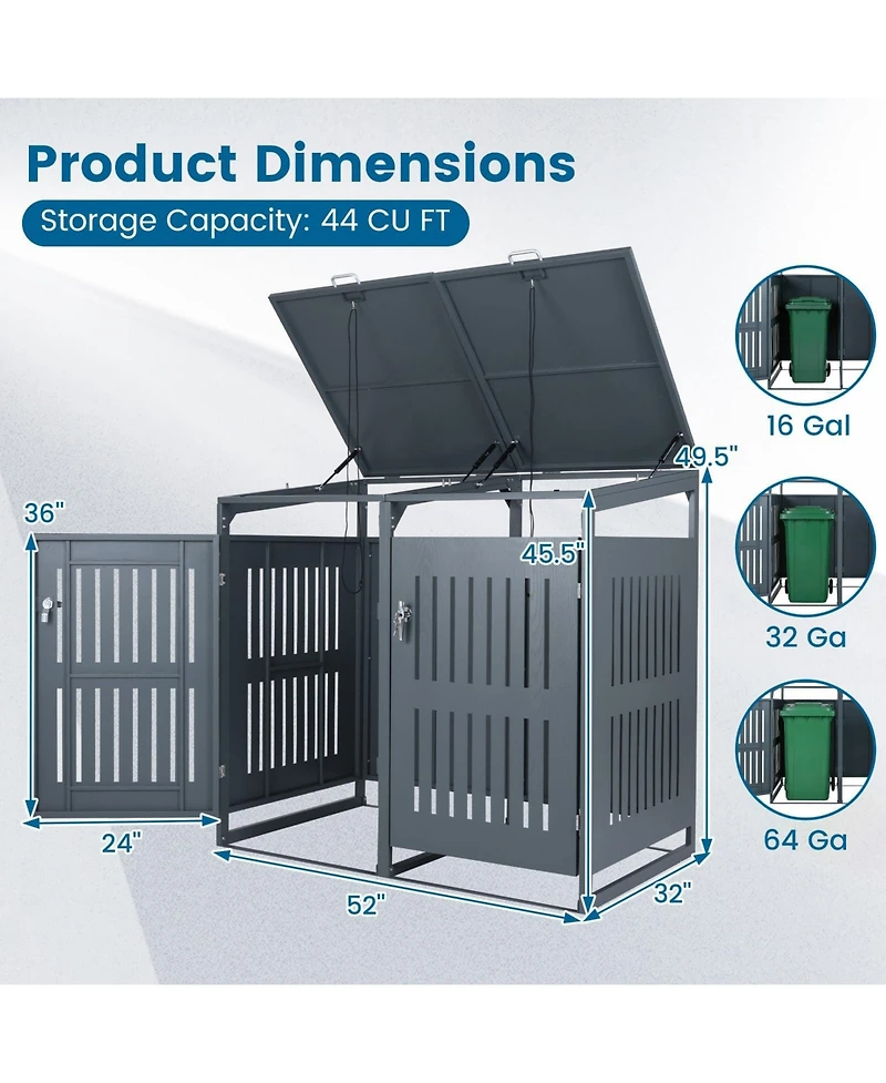 Mecale Outdoor Trash Can Storage Shed for 2 Bins with Gas Strut Lids