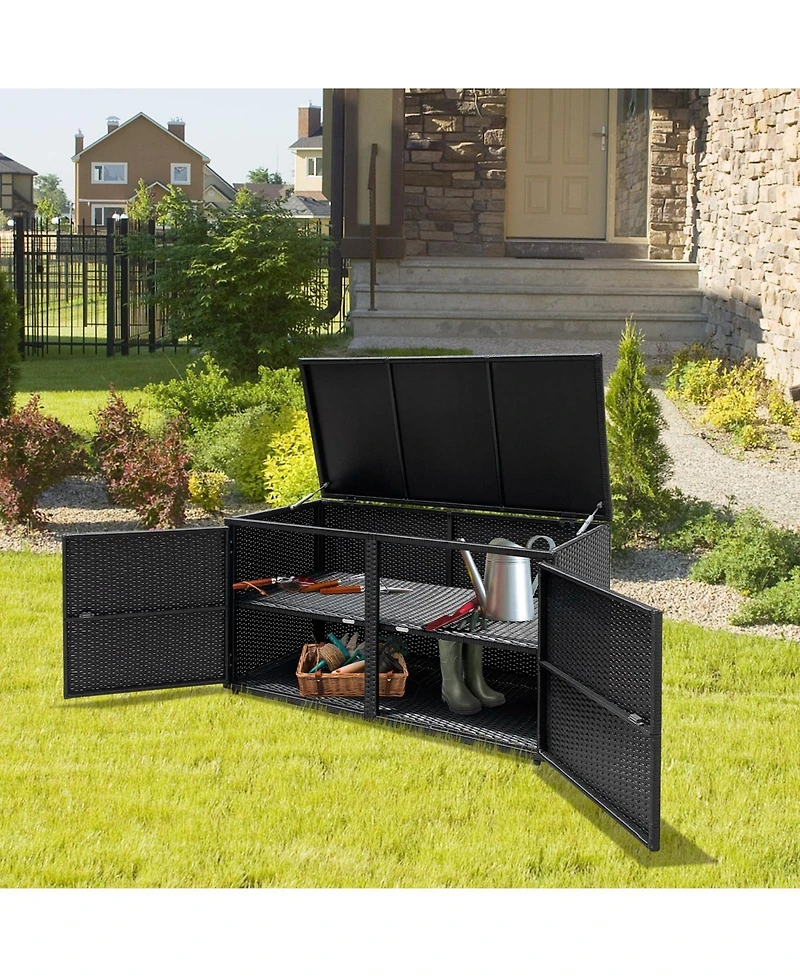Mecale 88-Gallon Rattan Storage Cabinet with Flip Top and Double Doors