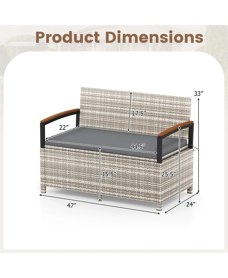 Mecale 46-Gallon Storage Bench, Outdoor Loveseat with Acacia Wood Armrests
