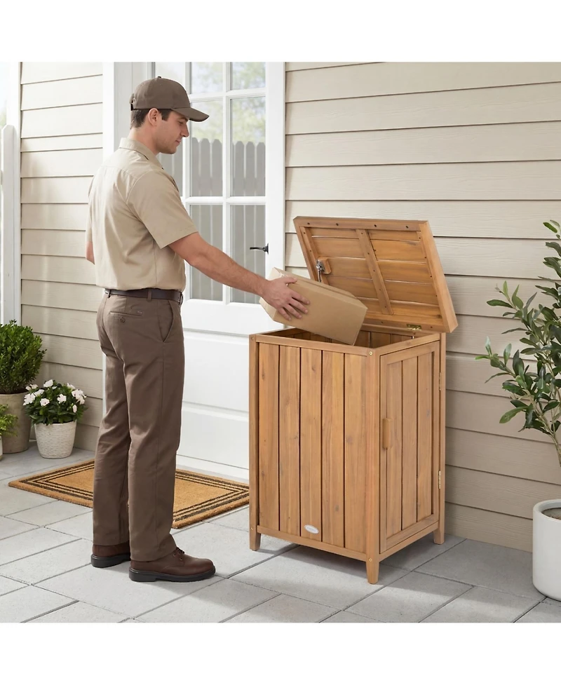 Mecale Acacia Wood Package Delivery Box with Lift Lid and Shelf