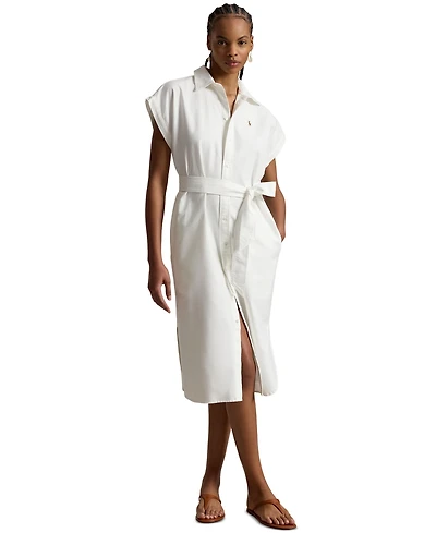 Polo Ralph Lauren Women's Point Collar Cap-Sleeve Belted Shirt Dress