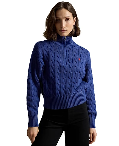 Polo Ralph Lauren Women's Cable-Knit Cotton Quarter-Zip Sweater