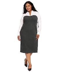 London Times Plus Long-Sleeve Midi Sheath Dress