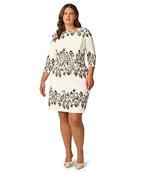 Adrianna Papell Plus Floral-Print 3/4-Sleeve Sheath Dress