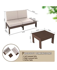 Asagikoiai 3-Piece Patio Conversation Set, Hdpe Sectional Sofa and Coffee Table for Deck