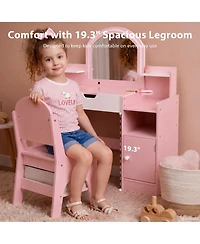Kinder King Led-Lighted Mirror Vanity Set with Storage Drawer and Stool, 2-Piece, Ages 3+