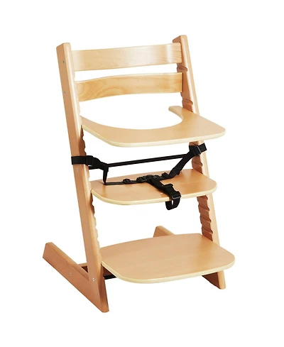 Slickblue Kids Grow With Wooden High Chair, Portable Feeding Seat with Adjustable Height and Footrest-Light Brown