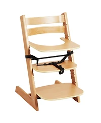 Slickblue Kids Grow With Wooden High Chair, Portable Feeding Seat with Adjustable Height and Footrest-Light Brown