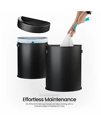 Home Zone Living 18 Gallon Stainless Steel Open Top Trash Can with Semi-Round Flat Back, Black, 68 Liters