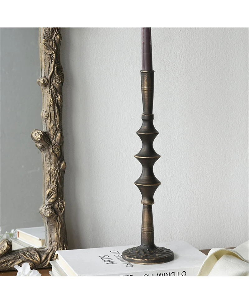 Yobtop Iron Candle Holders Set of 2 - Sculptural Victorian Taper Candlesticks, Durable 100% Cast Iron,Textured Finish with Tiered Design.