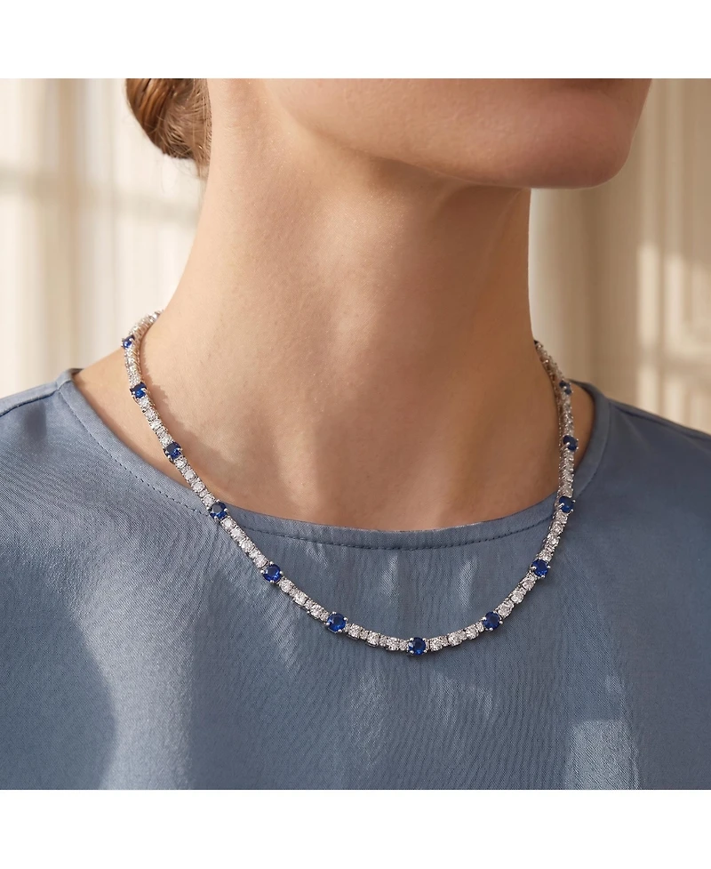 White Gold Plated Clear or Blue Sparkling Cubic Zirconia Tennis Chain Necklace