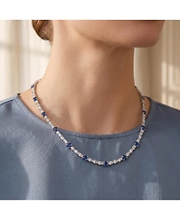 White Gold Plated Clear or Blue Sparkling Cubic Zirconia Tennis Chain Necklace
