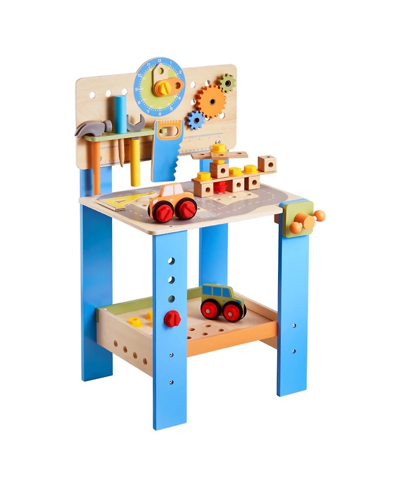 Yobtop Road-Themed Wooden 7-Piece Tool Workbench, Ages 3+