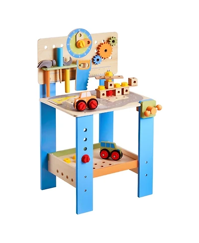 Yobtop Road-Themed Wooden 7-Piece Tool Workbench, Ages 3+