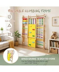Yobtop 9-in-1 Foldable Wooden Climbing Frame with Slide, 176 lbs Capacity, Ages 3+