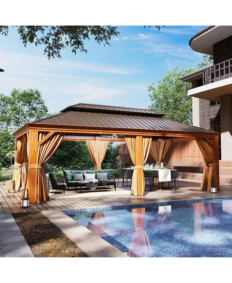 Aoxun 12'x20' Hardtop Aluminum Gazebo, Galvanized Steel Double Roof Pavilion with Drainage System and Netting