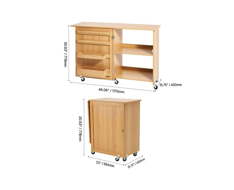 Yobtop Generic for Folding Sewing Machine Table - Multipurpose Compact Design with Wheels Shelves Storage Trays Wooden Pegs and Magnetic Doors